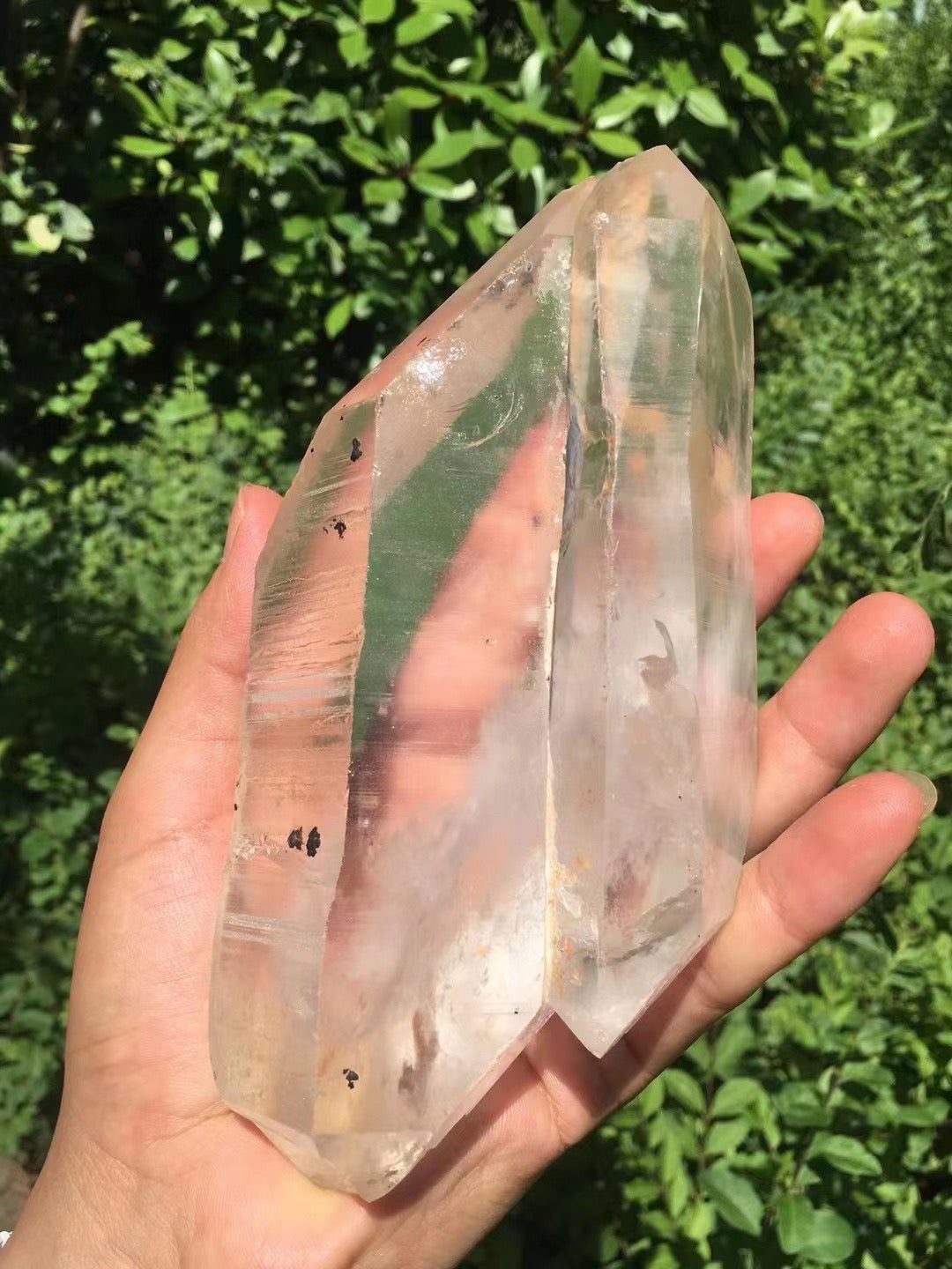 Large Double terminated twins Quartz Crystal with rainbow included