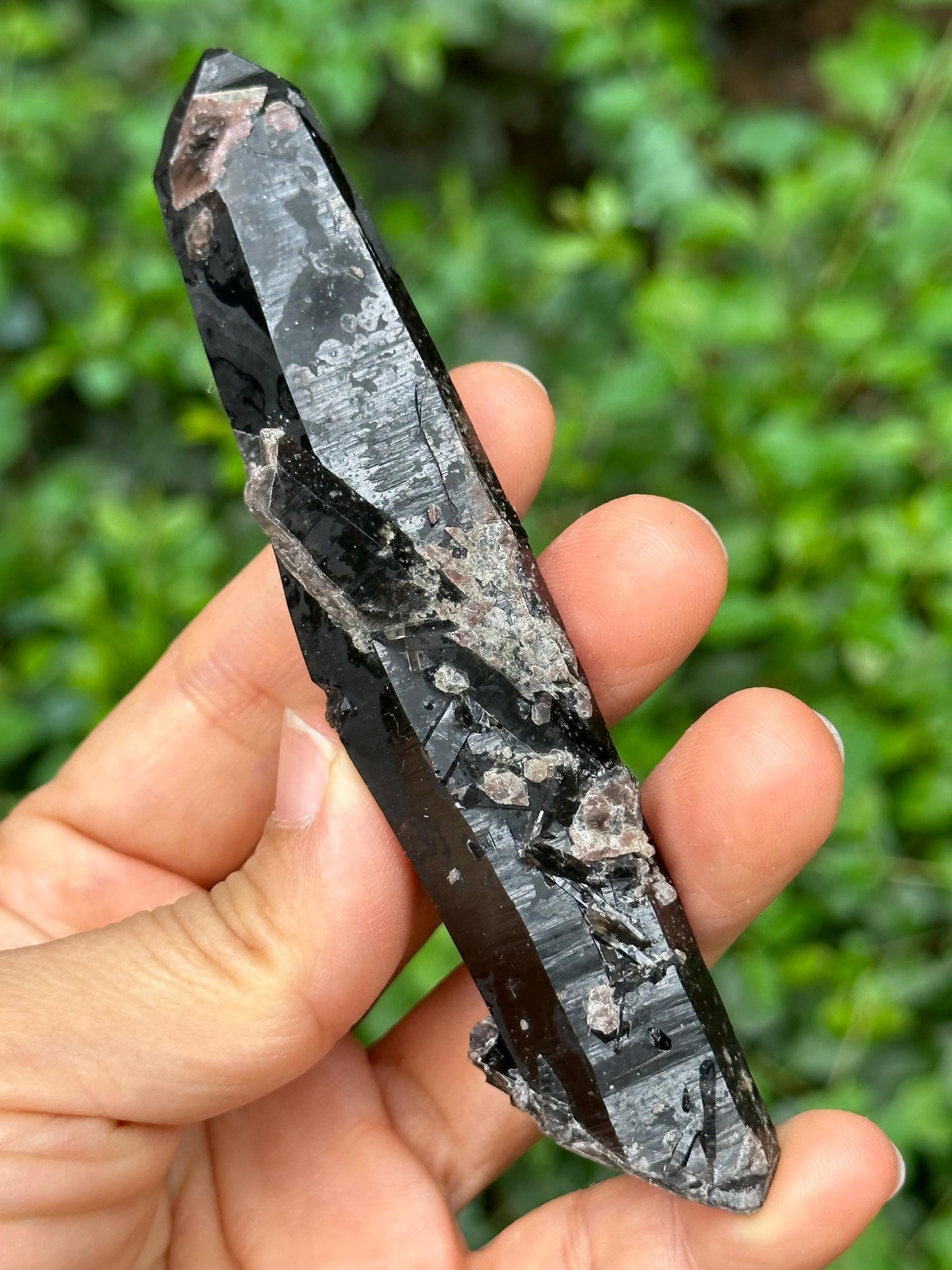 Double Terminated Black Morion Quartz Crystal Point for Mediation,Zen,Reiki,Aura Crystal Wand,Generator Crystal-113*21*17 mm 62 g