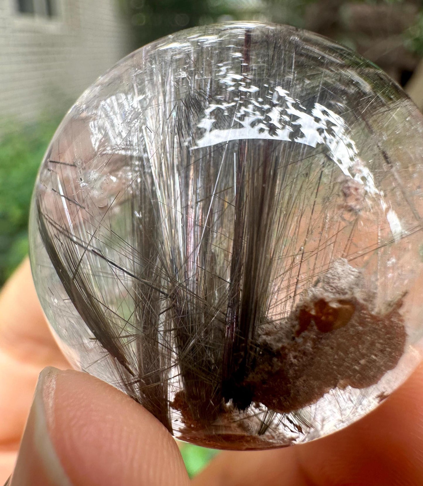 Clear Silver Rutile Quartz Crystal Sphere/Clear Gray Needle Include in Natural Clear Crystal Ball/Inclusion Quartz Crystal Orb-36 mm