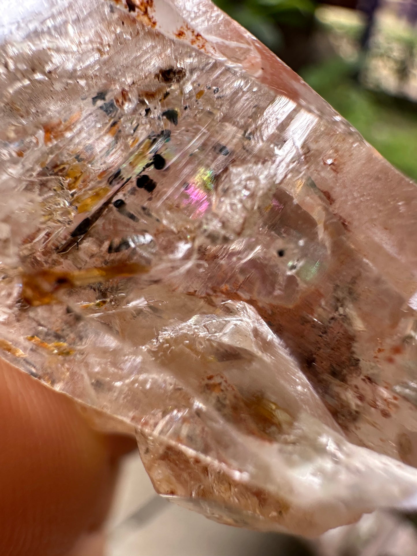 Rainbow Enhydro Crystal Double Terminated Skeletal Quartz Crystal Cluster with Moving Liquid Bubble Included in Crystal/Energy Quartz-83*29*24 mm 62 g