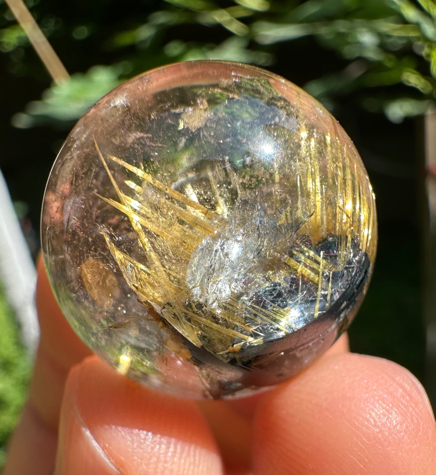 Shining Golden Flower Star Rutile Quartz Sphere/Golden Threads Included in Crystal Bead/Gold Needles Inside Crystal Ball-22.5 mm