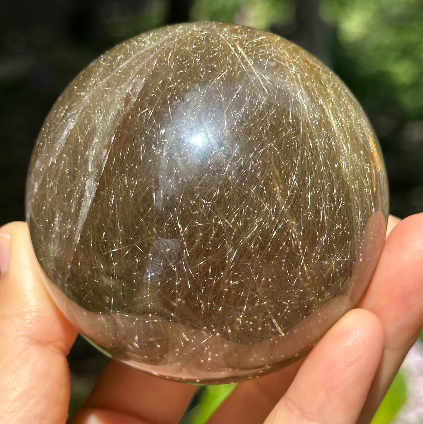 2.7" Rare Clear Golden Rutile Quartz Crystal Sphere/Golden Needles Included in Crystal/Rutilated Inclusion Crystal Ball/Energy-69 mm