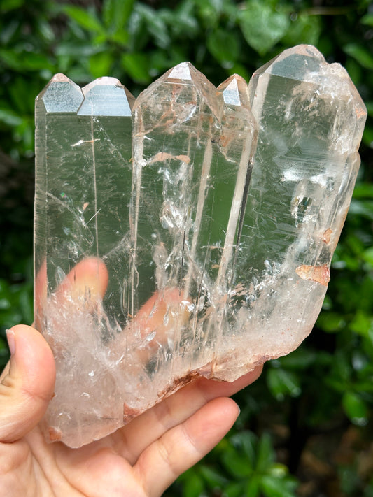 Rare Himalayan Tabular Multiple Quartz Crystals + wooden stand