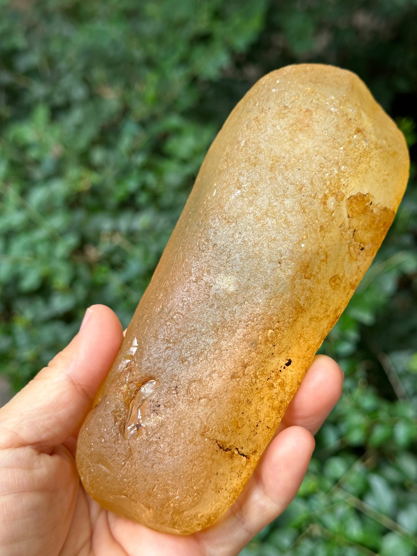 Natural Golden Surface River Tumbled Double Terminated Enhydro Quartz Crystal/Fenster Skeleton Crystal/Tangerine Quartz-599 g