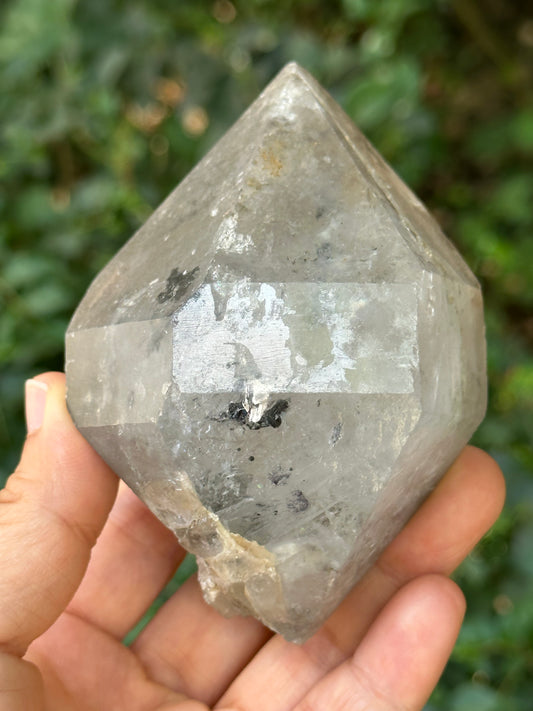 Herkimer Double Terminated Enhydro Quartz with Multiple Moving Carbon & Bubbles Included in Crystal/Healing Crystal Point/Energy Quartz-379g