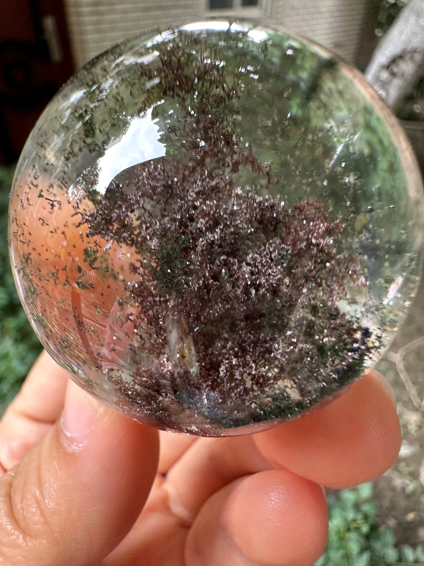 1.75" Rare Clear Purple&Green Phantom Quartz Crystals Sphere,Natural Garden Crystal Ball,Scenic Inclusion Quartz,Chlorite Included Crystal Orb