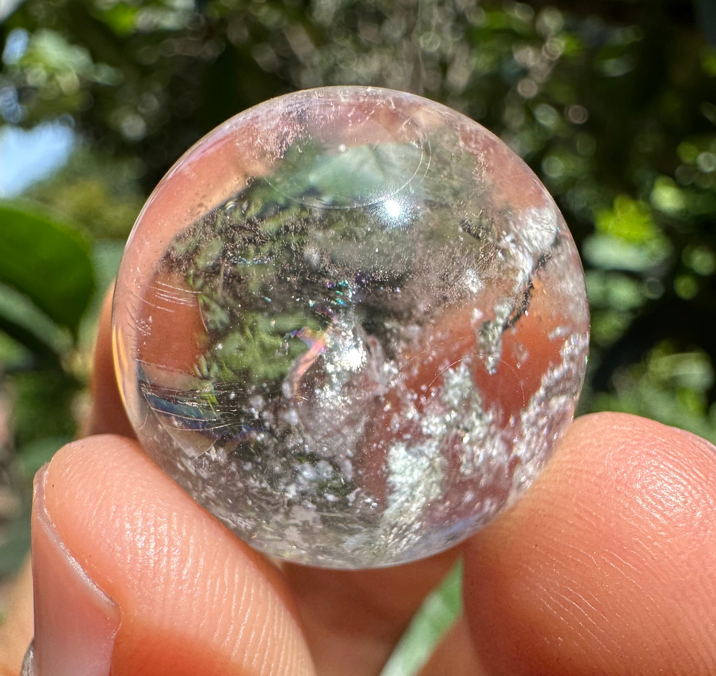 23 mm Rare Clear Enhydro Quartz Moving Bubble inside an Inner Negative Crystal Quartz Sphere