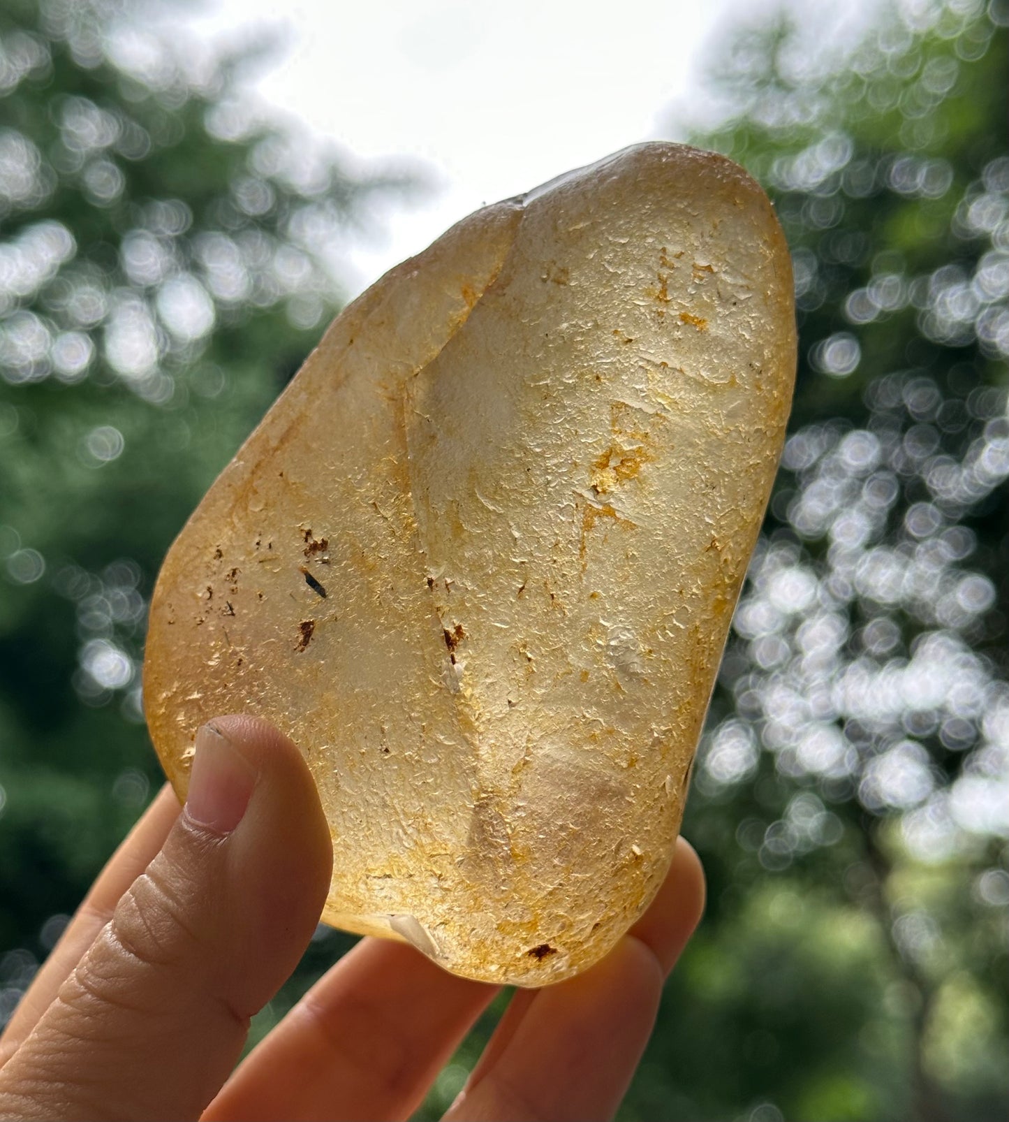 Natural Golden Surface River Tumbled Quartz Crystal Point +Black Tourmaline+Green Phantom /Tangerine Quartz/Yellow Stone/Special gift-380 g