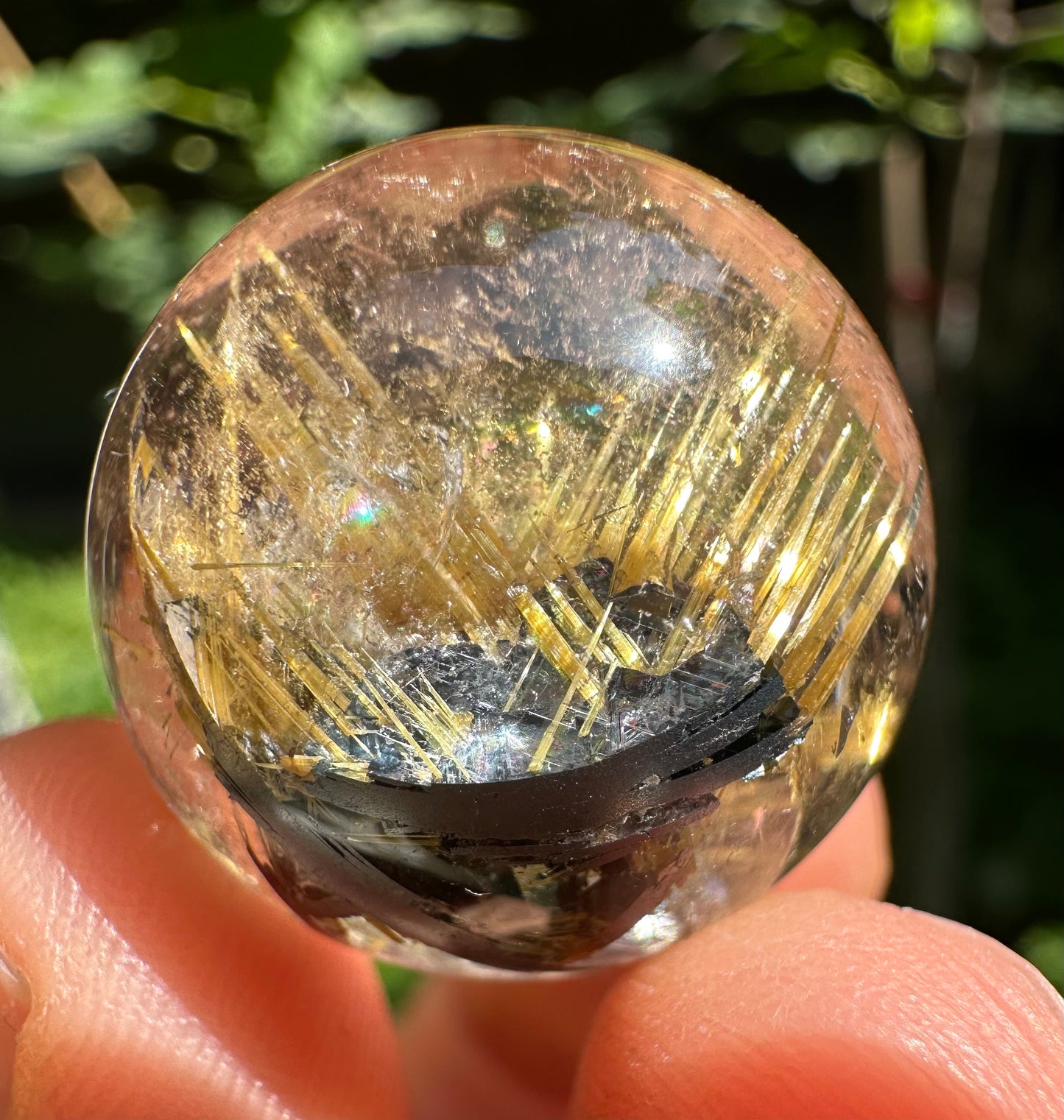 Shining Golden Flower Star Rutile Quartz Sphere/Golden Threads Included in Crystal Bead/Gold Needles Inside Crystal Ball-22.5 mm