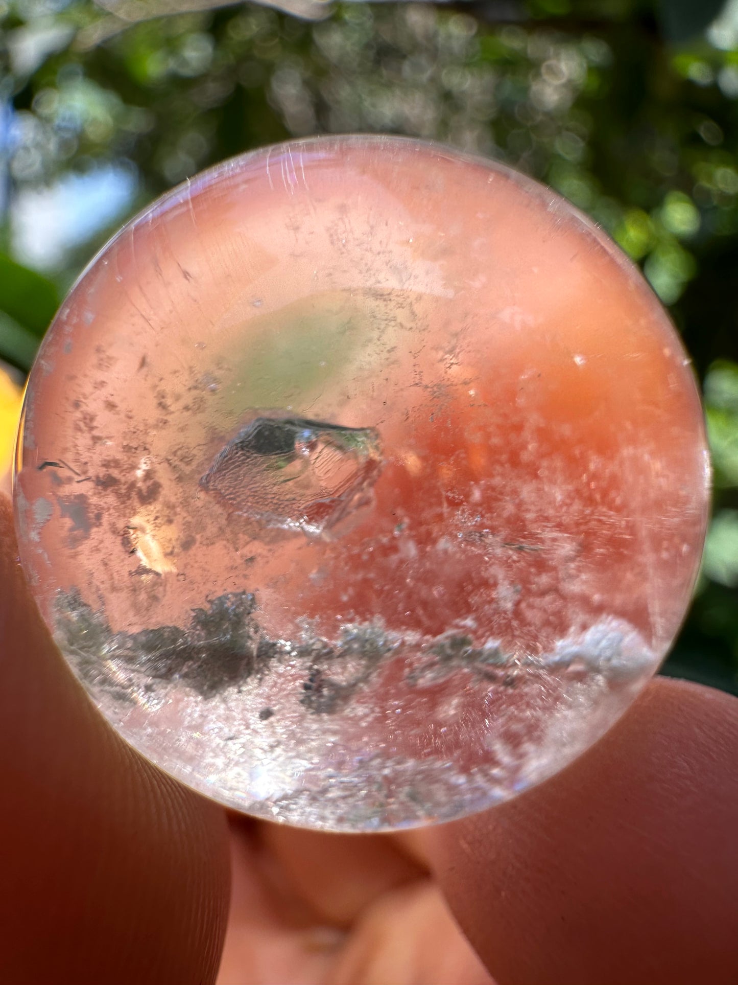 23 mm Rare Clear Enhydro Quartz Moving Bubble inside an Inner Negative Crystal Quartz Sphere