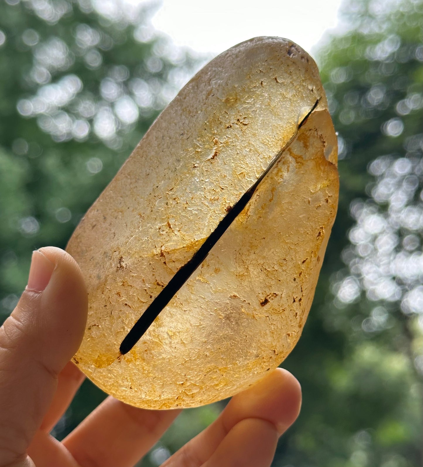 Natural Golden Surface River Tumbled Quartz Crystal Point +Black Tourmaline+Green Phantom /Tangerine Quartz/Yellow Stone/Special gift-380 g