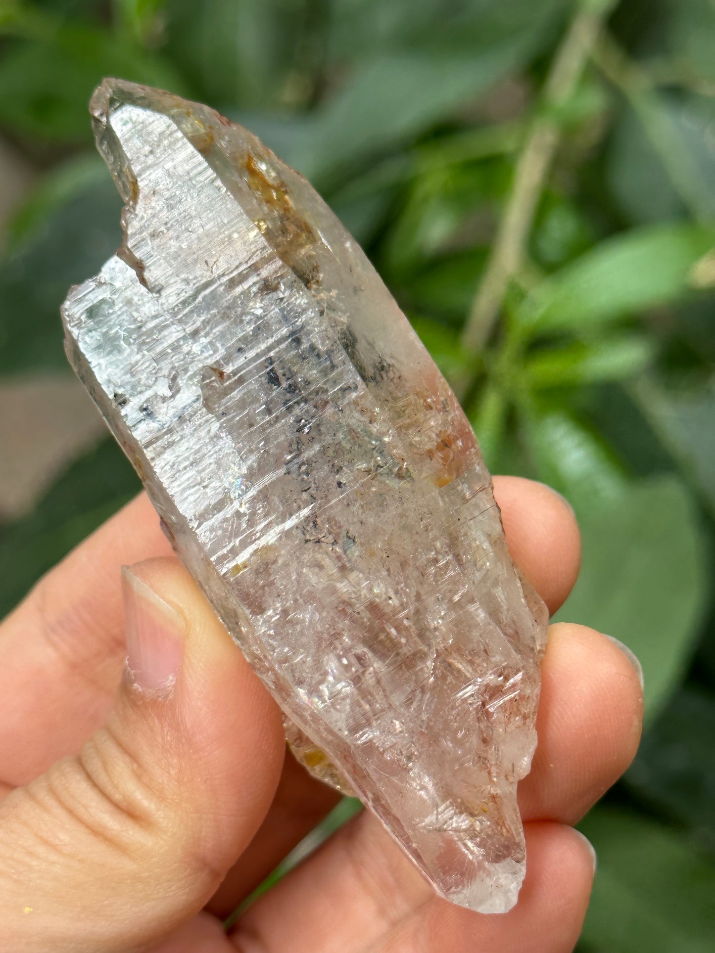 Rainbow Enhydro Crystal Double Terminated Skeletal Quartz Crystal Cluster with Moving Liquid Bubble Included in Crystal/Energy Quartz-83*29*24 mm 62 g