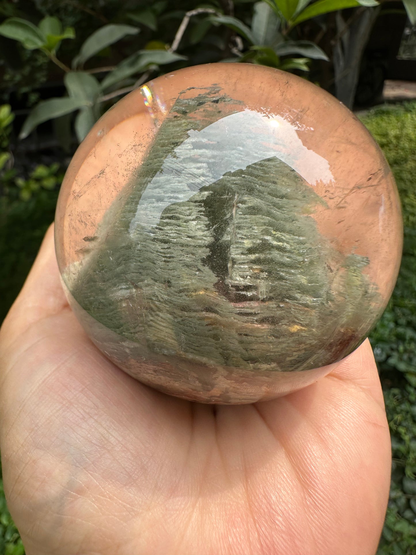 2.68" Rare Large Green Phantom Pyramid Included In Quartz Crystal Sphere,Garden Quartz,Scenic Crystal Ball-68 mm