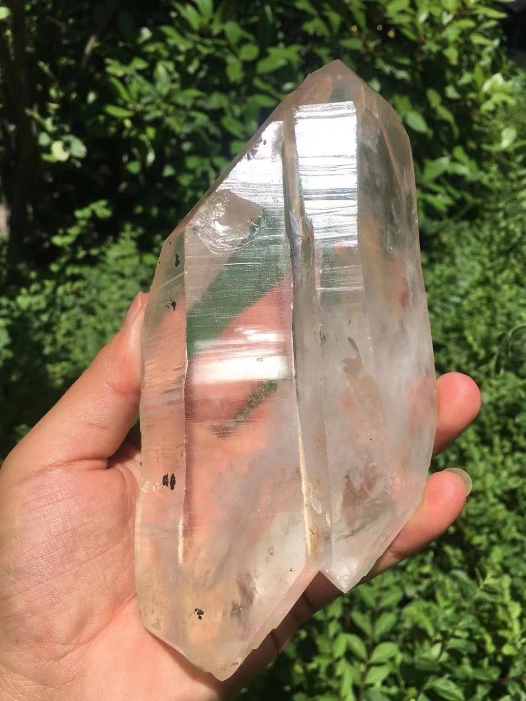 Large Double terminated twins Quartz Crystal with rainbow included