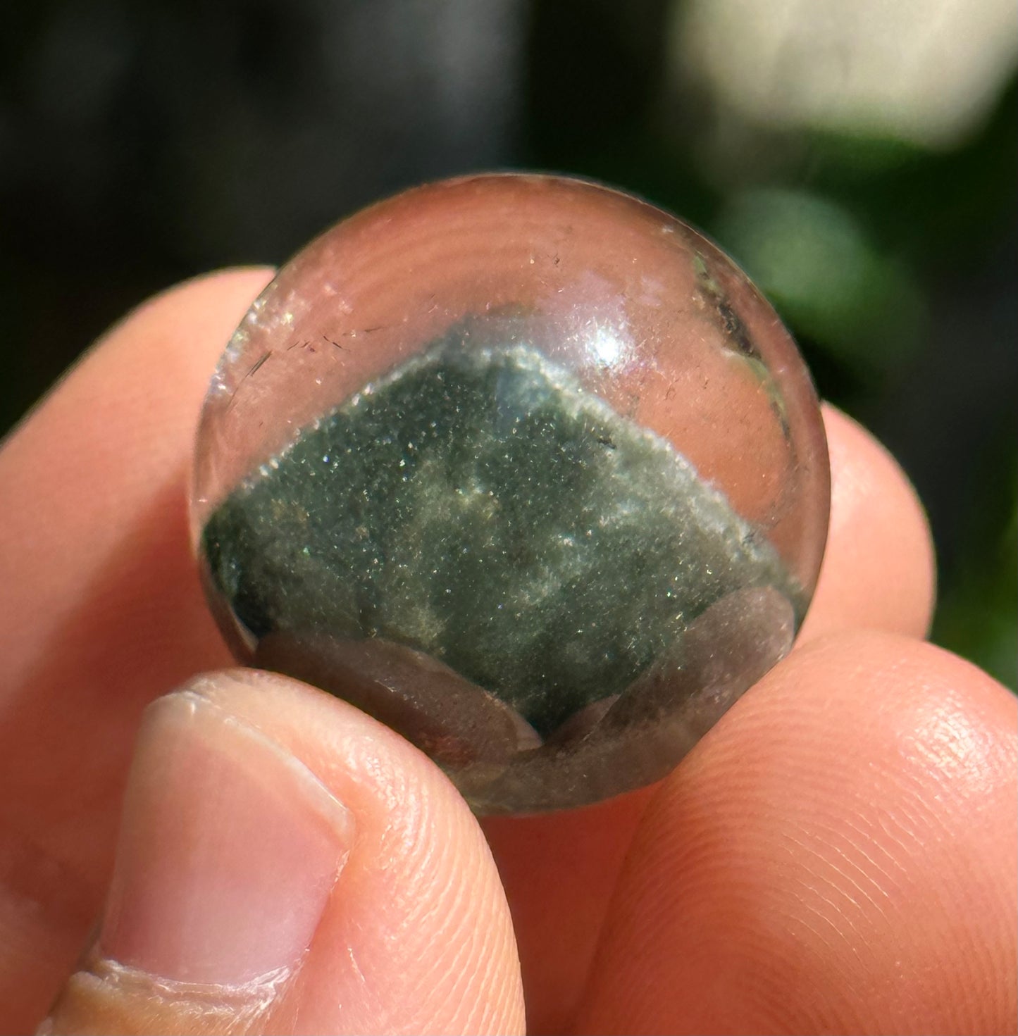 Rare Globular Green Phantom Pyramid Included In Quartz Crystal Sphere