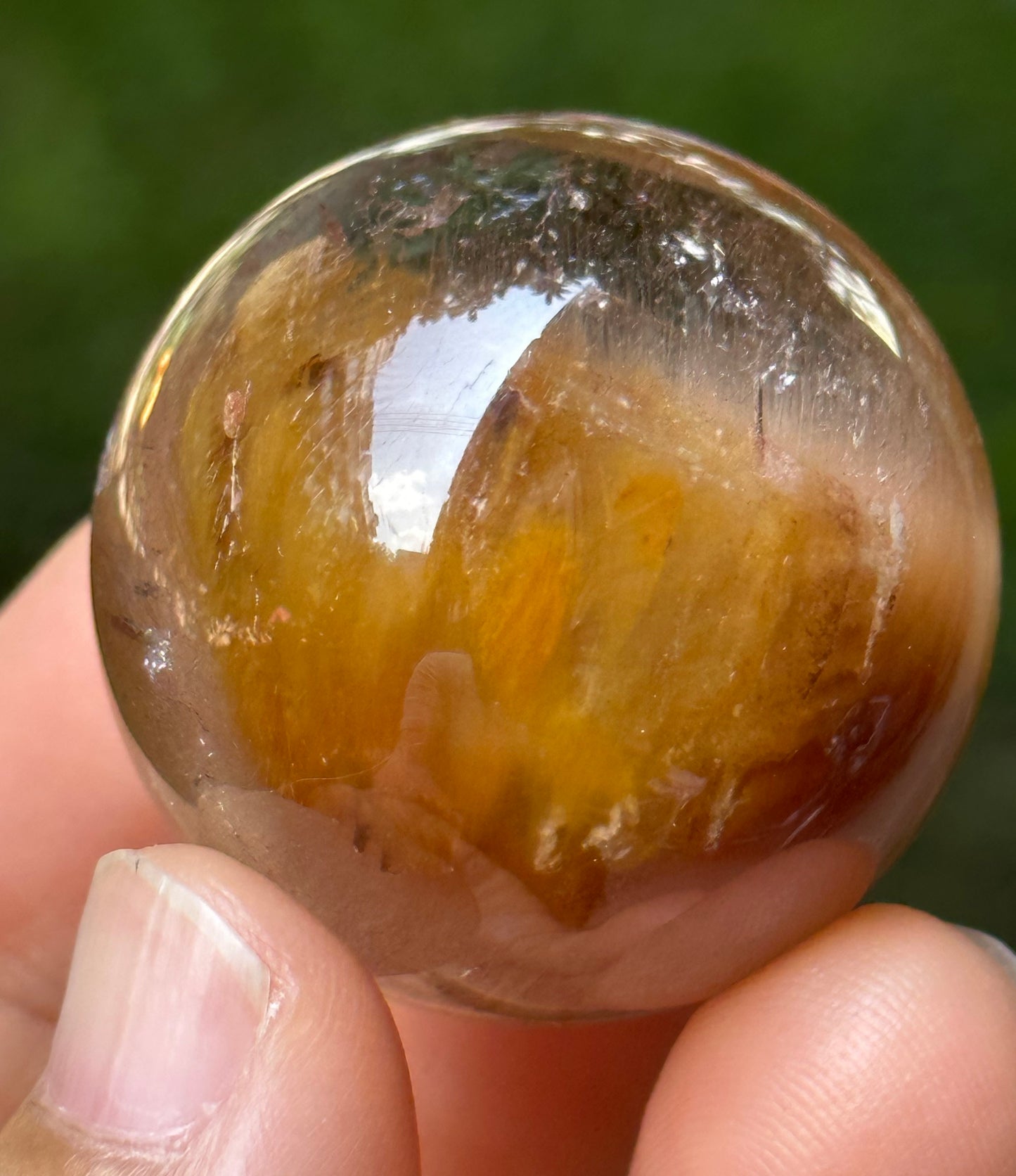 1.3" Rare Red and Golden Amphibole Included In Quartz Crystal Sphere,Angel's Wing Including Quartz,Scenic Crystal Ball-33 mm