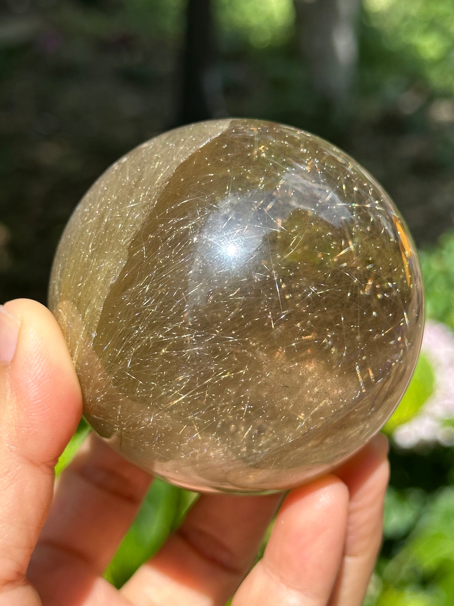 2.7" Rare Clear Golden Rutile Quartz Crystal Sphere/Golden Needles Included in Crystal/Rutilated Inclusion Crystal Ball/Energy-69 mm