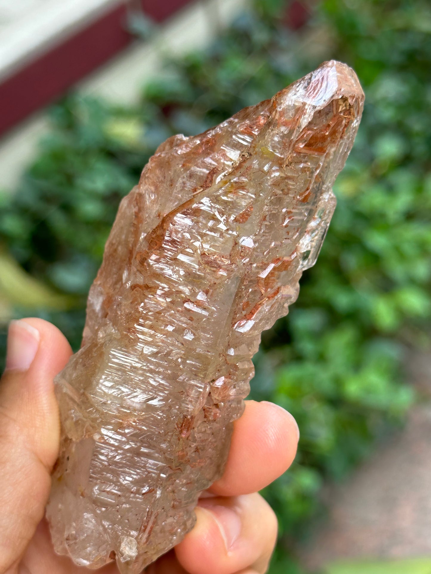 Rare Large Fluorescent Enhydro Skeletal Elestial Quartz Crystal Point with Moving Bubble Included-Madagascar crystal/Energy Quartz-153 g