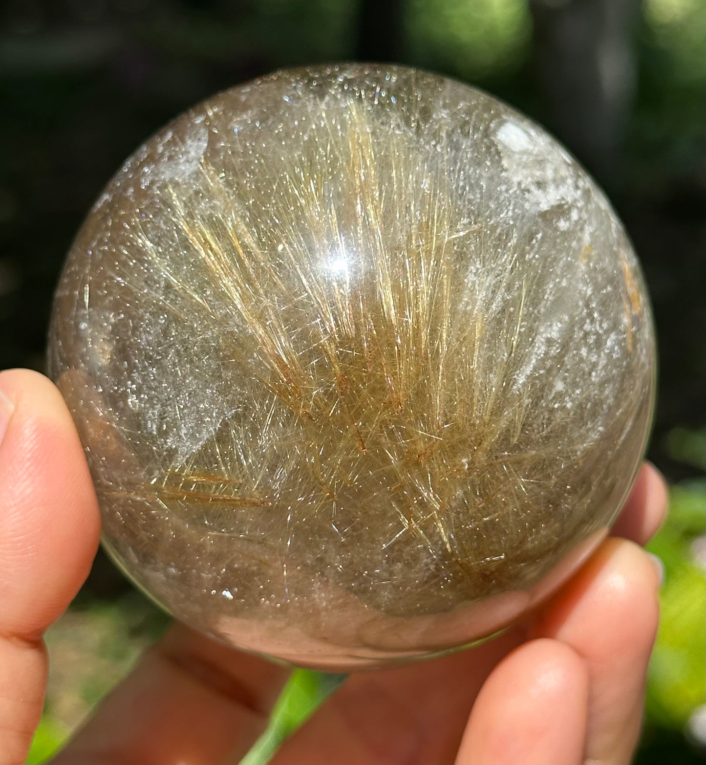 2.7" Rare Clear Golden Rutile Quartz Crystal Sphere/Golden Needles Included in Crystal/Rutilated Inclusion Crystal Ball/Energy-69 mm