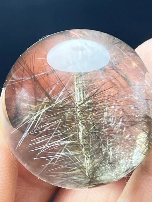 1“ Clear Shining Silver Flower Rutilated Quartz Sphere/Silver Threads Included in Crystal Bead/Needles Inside Crystal Ball-25 mm