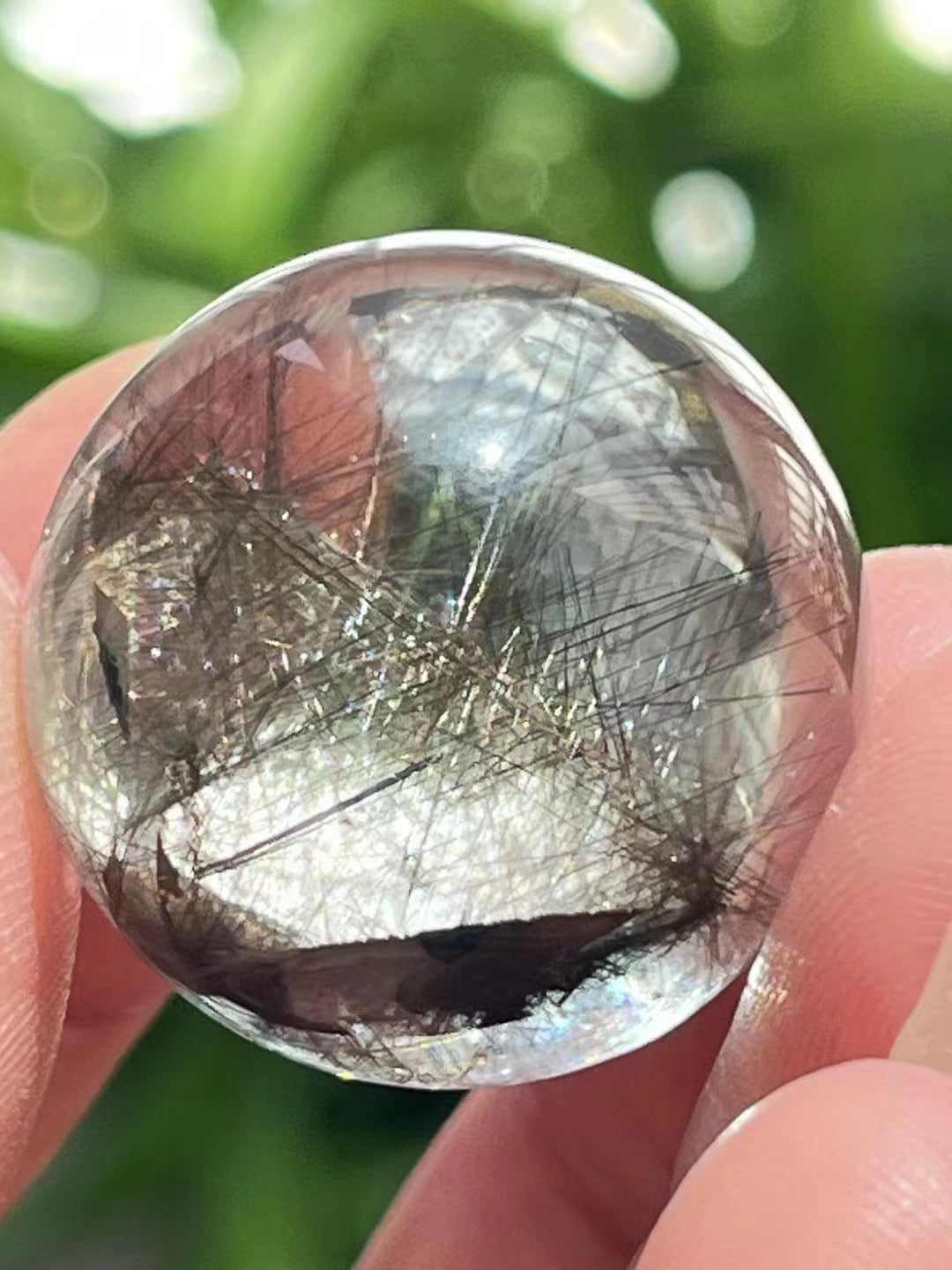 1“ Clear Shining Silver Flower Rutilated Quartz Sphere/Silver Threads Included in Crystal Bead/Needles Inside Crystal Ball-25 mm