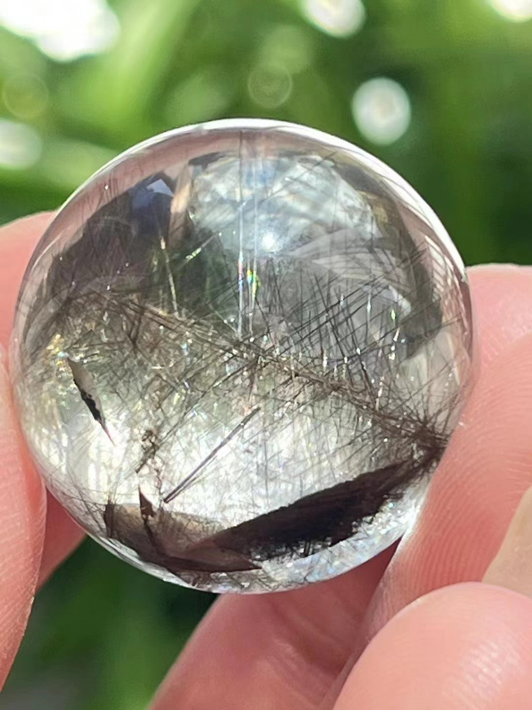 1“ Clear Shining Silver Flower Rutilated Quartz Sphere/Silver Threads Included in Crystal Bead/Needles Inside Crystal Ball-25 mm