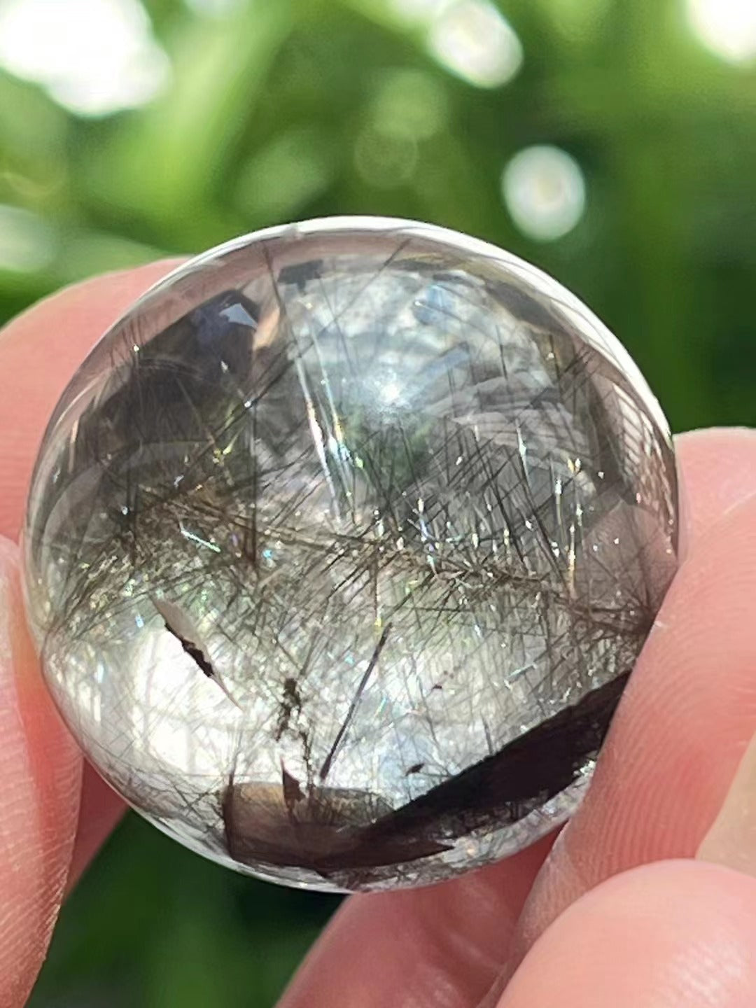 1“ Clear Shining Silver Flower Rutilated Quartz Sphere/Silver Threads Included in Crystal Bead/Needles Inside Crystal Ball-25 mm