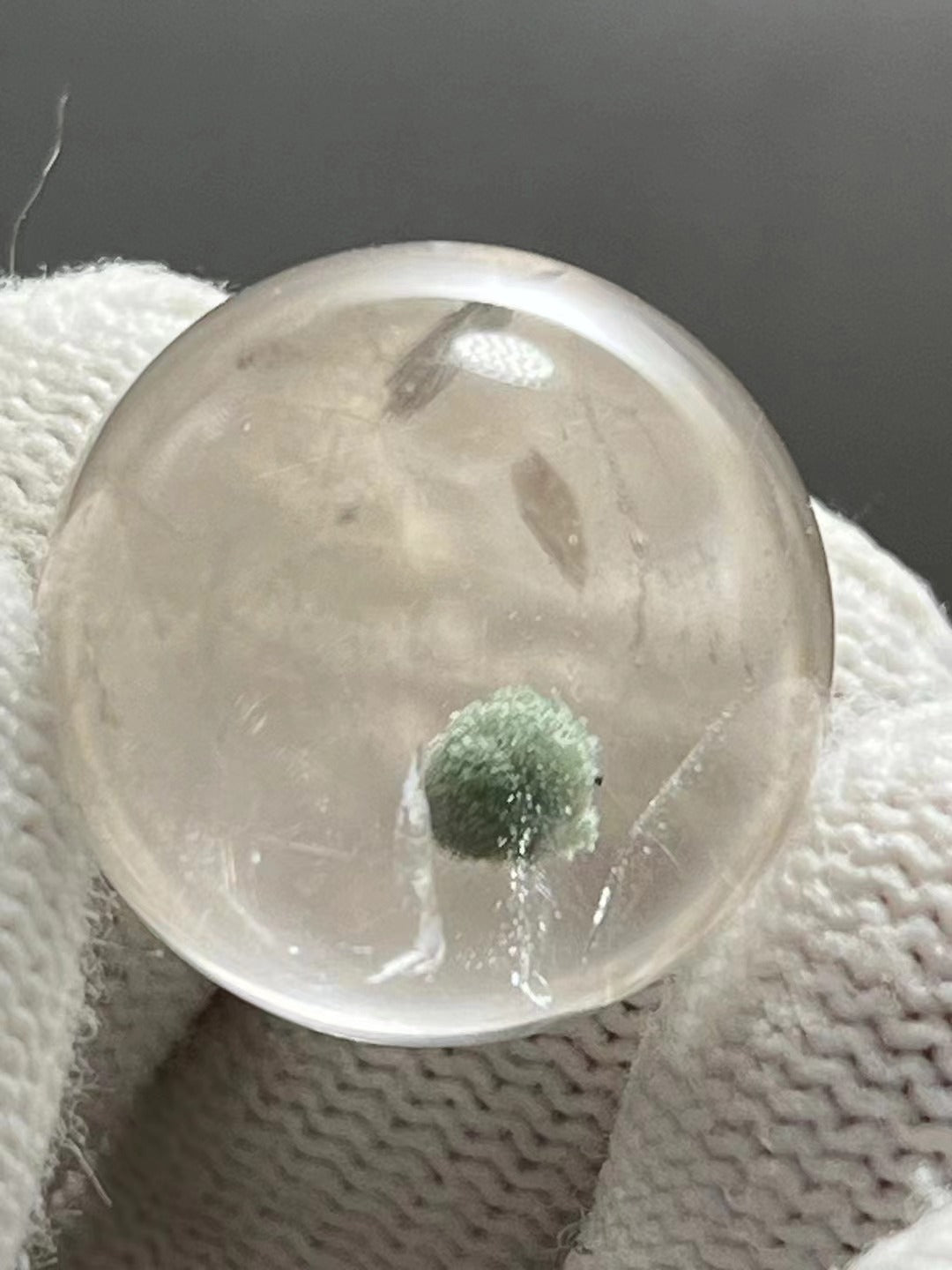 19 mm Rare Globular Green Phantom Included In Quartz Crystal Sphere