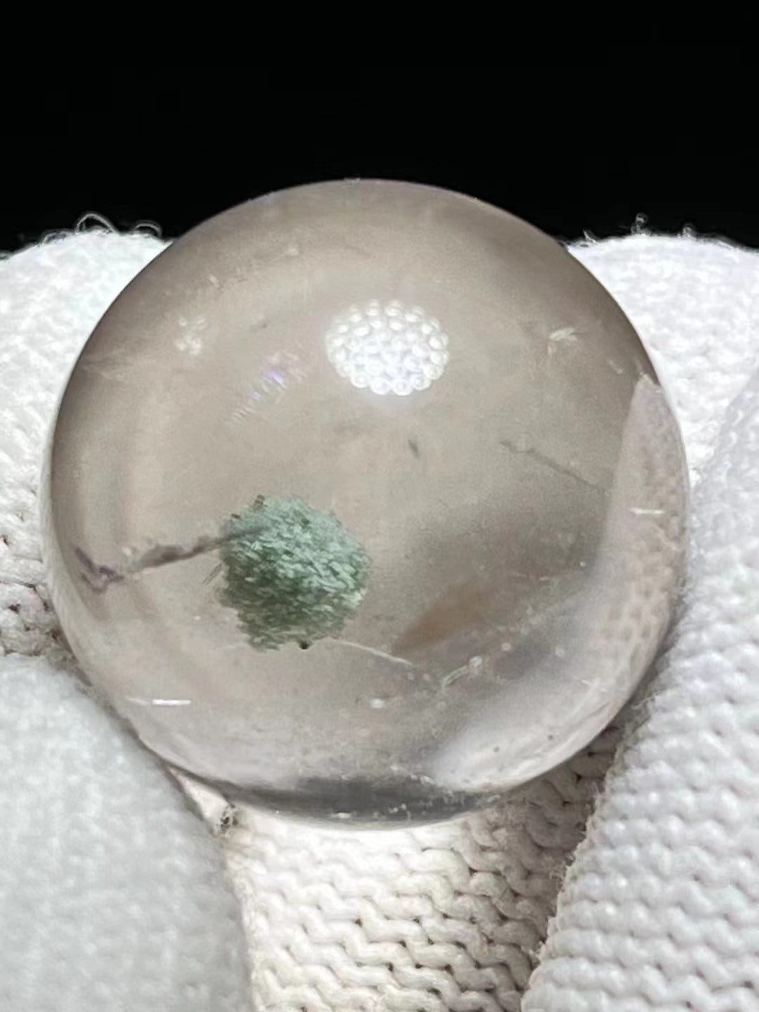 19 mm Rare Globular Green Phantom Included In Quartz Crystal Sphere