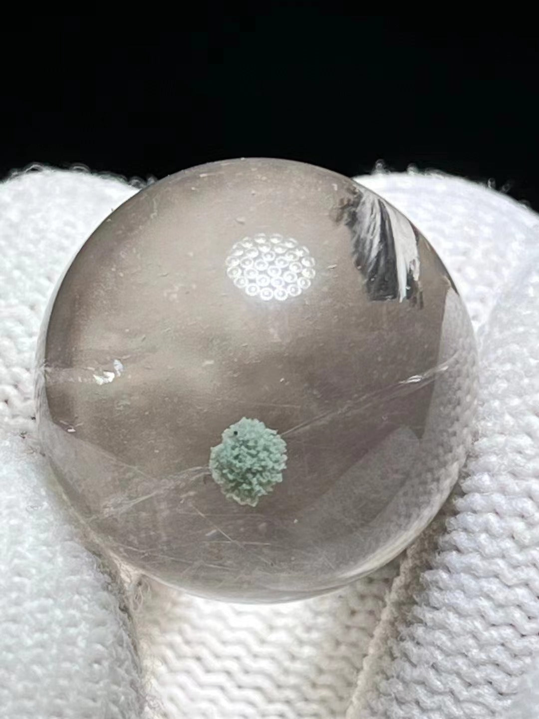 19 mm Rare Globular Green Phantom Included In Quartz Crystal Sphere