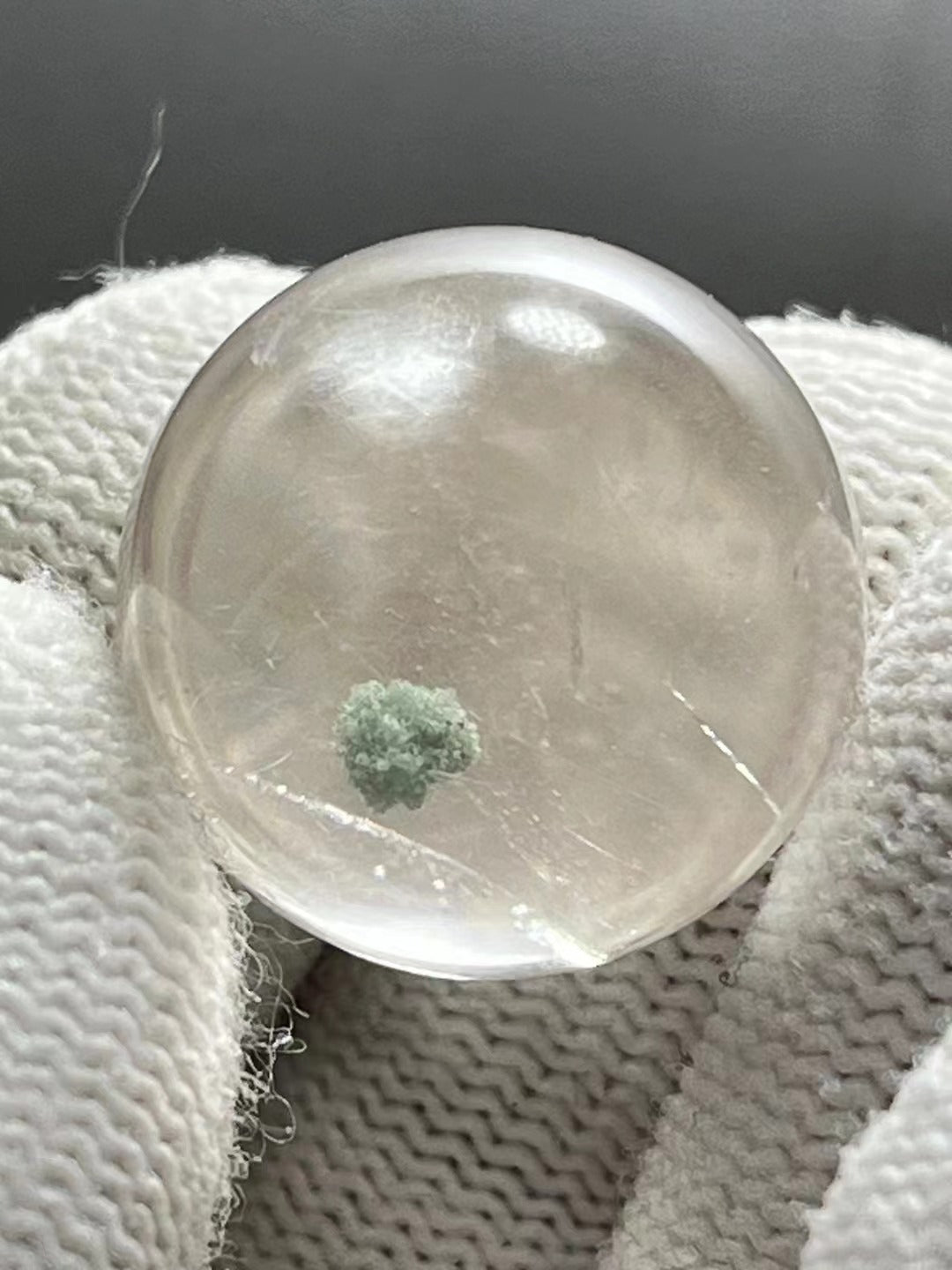 19 mm Rare Globular Green Phantom Included In Quartz Crystal Sphere