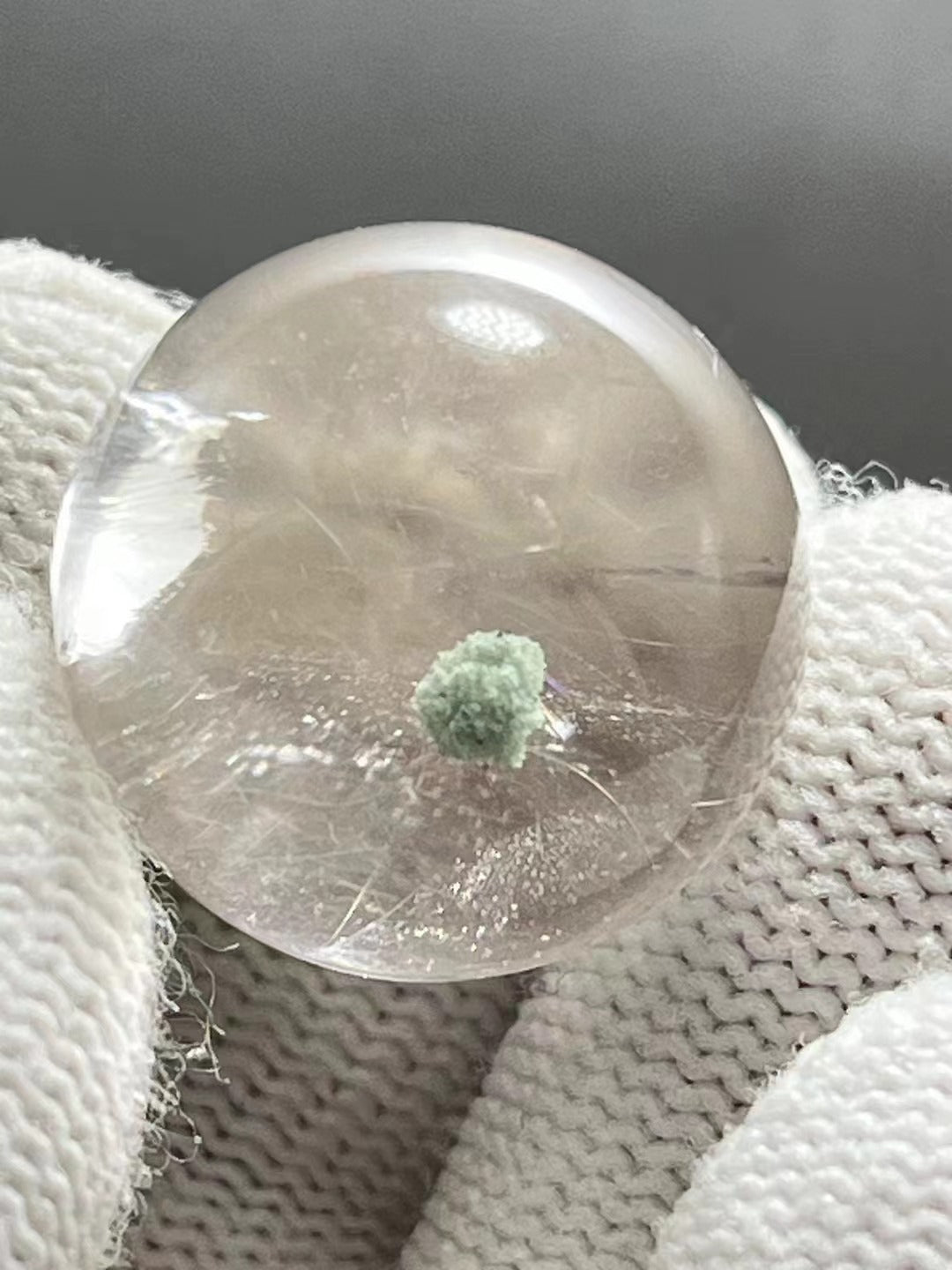 19 mm Rare Globular Green Phantom Included In Quartz Crystal Sphere