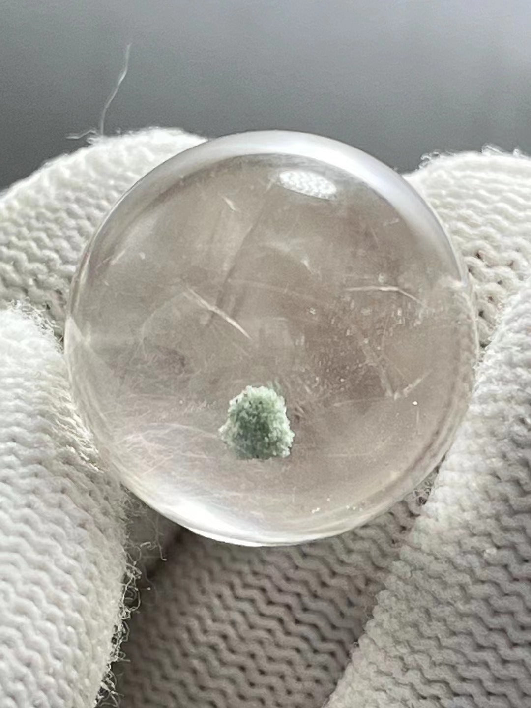 19 mm Rare Globular Green Phantom Included In Quartz Crystal Sphere