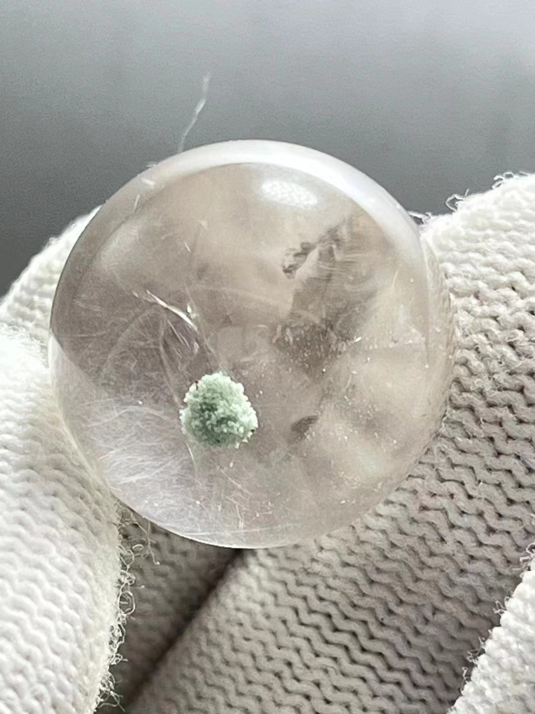 19 mm Rare Globular Green Phantom Included In Quartz Crystal Sphere