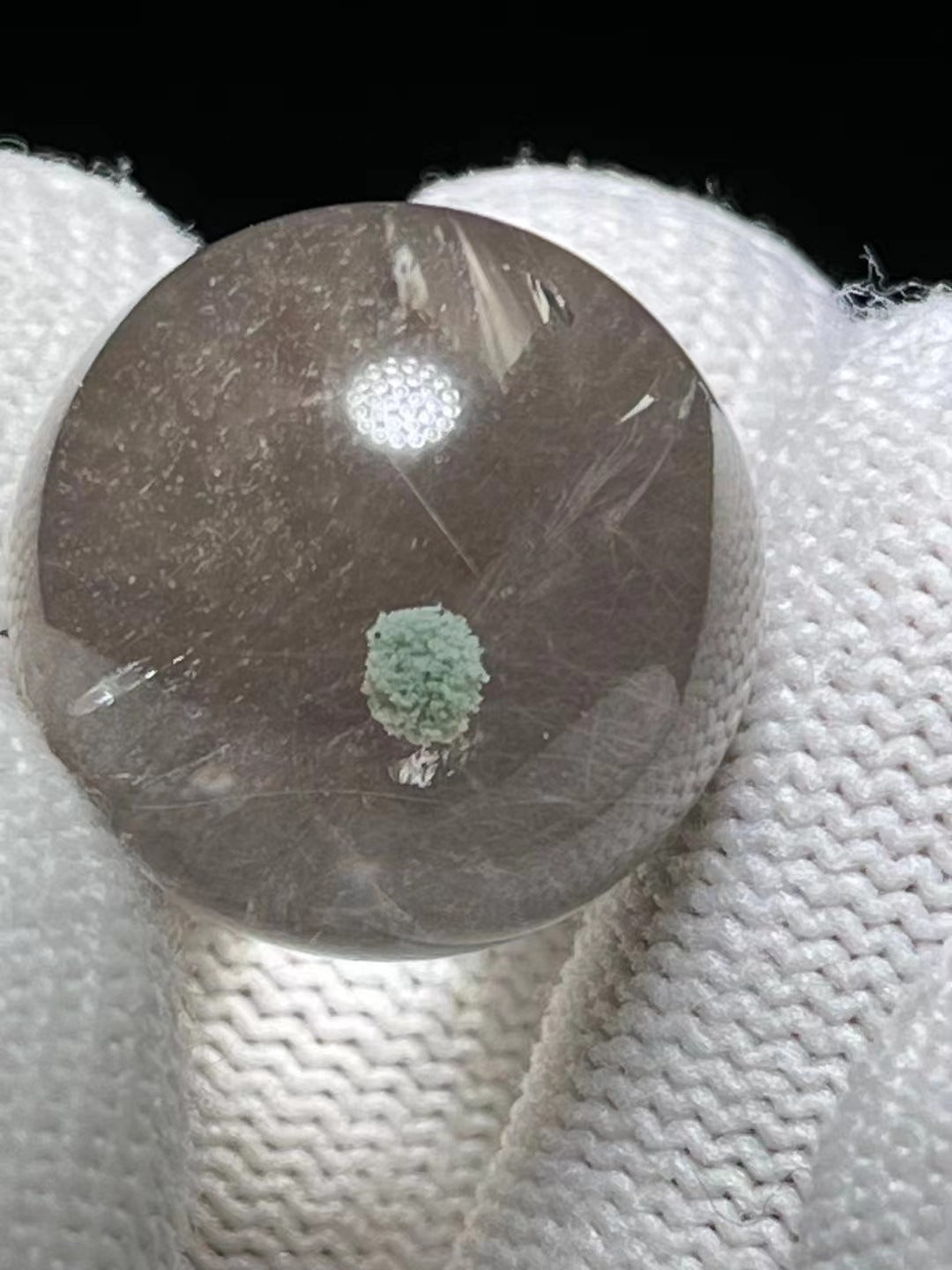 19 mm Rare Globular Green Phantom Included In Quartz Crystal Sphere