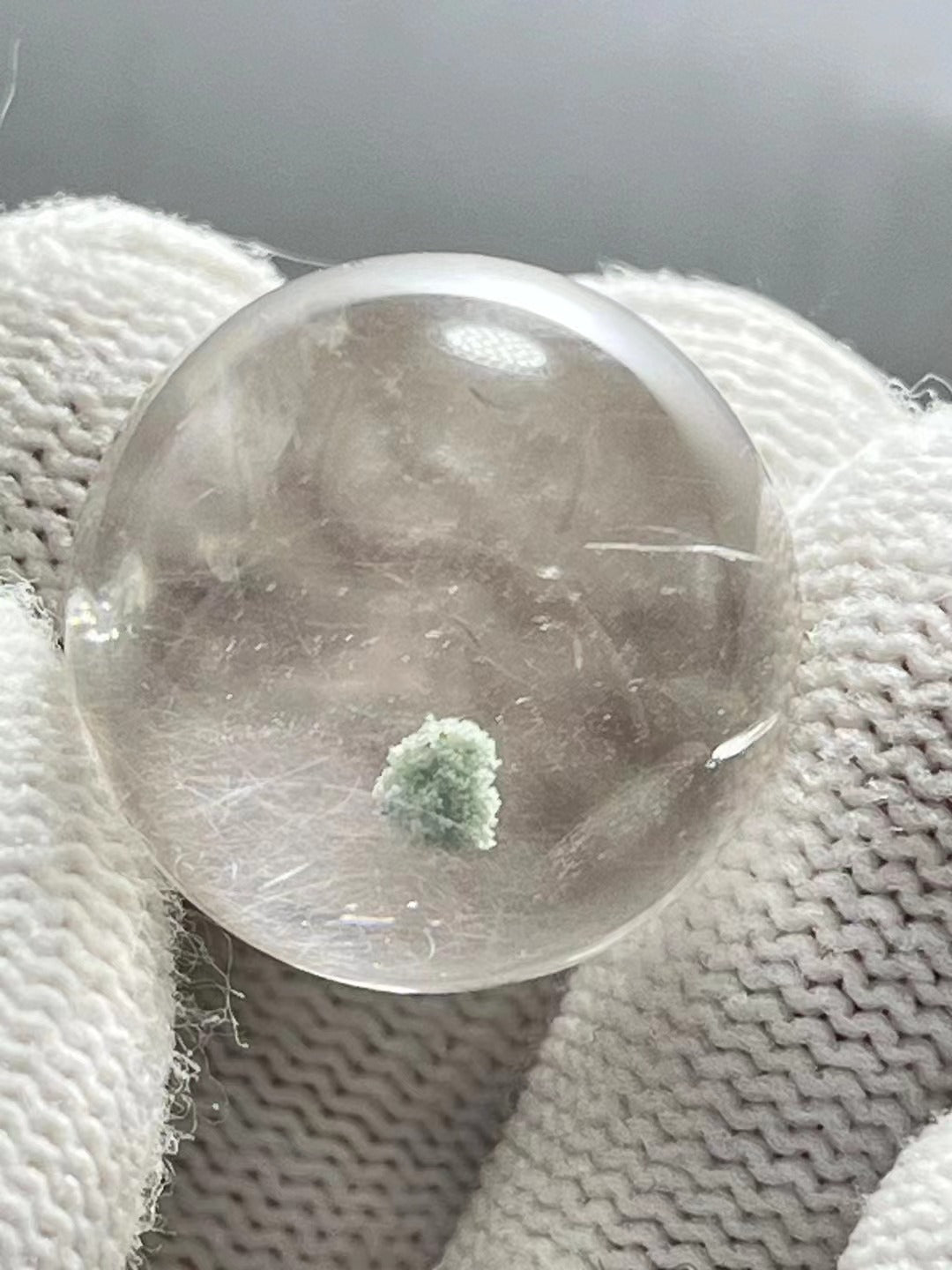 19 mm Rare Globular Green Phantom Included In Quartz Crystal Sphere