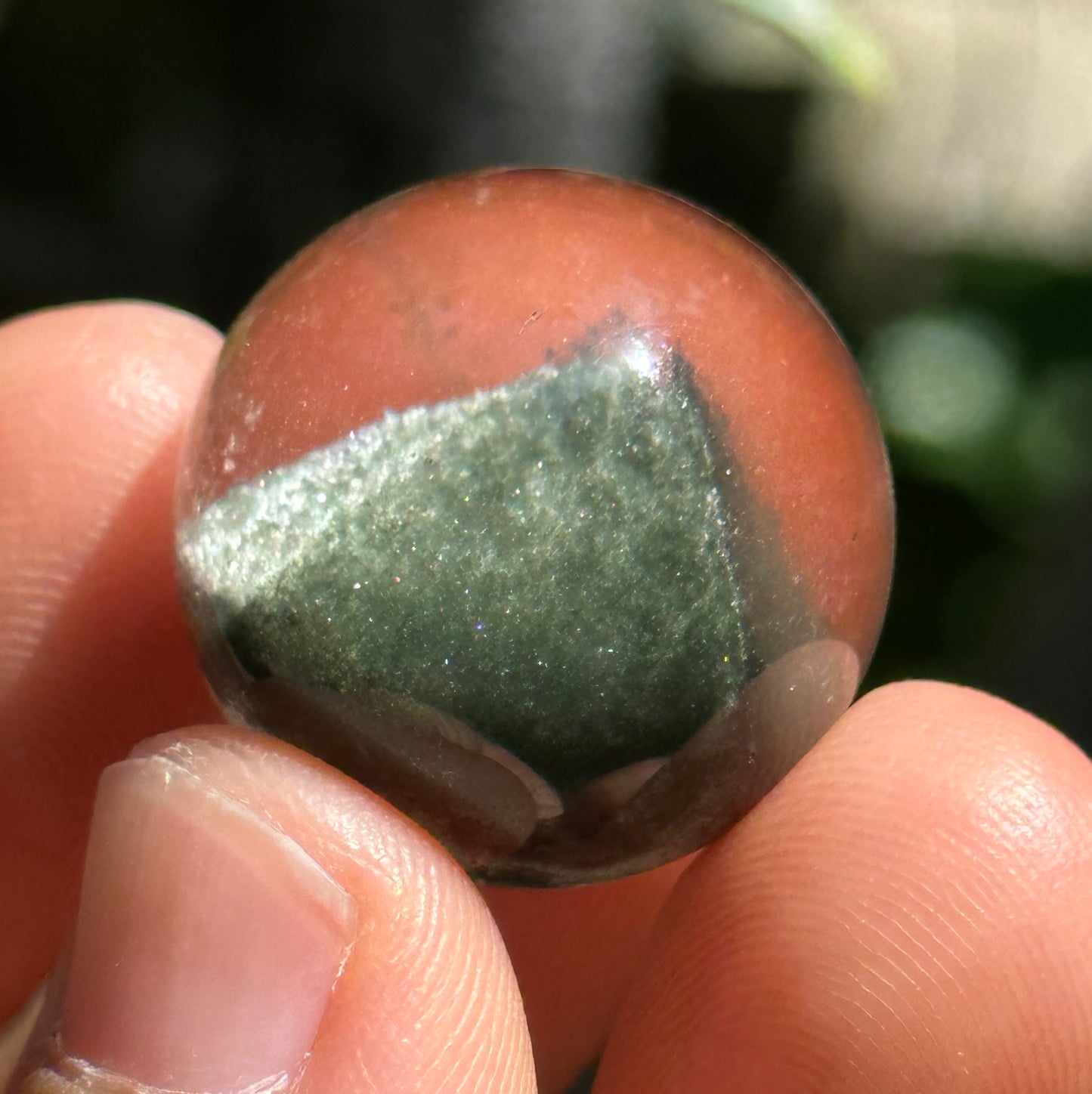 Rare Globular Green Phantom Pyramid Included In Quartz Crystal Sphere