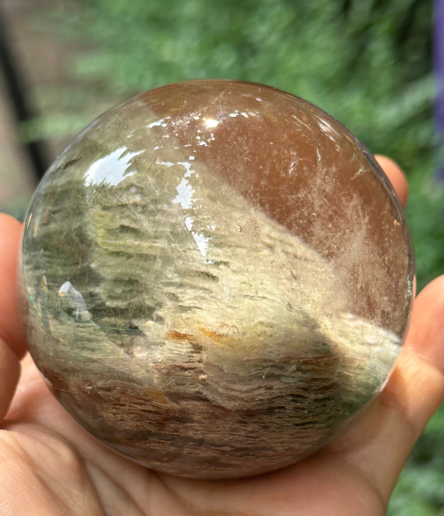 2.68" Rare Large Green Phantom Pyramid Included In Quartz Crystal Sphere,Garden Quartz,Scenic Crystal Ball-68 mm