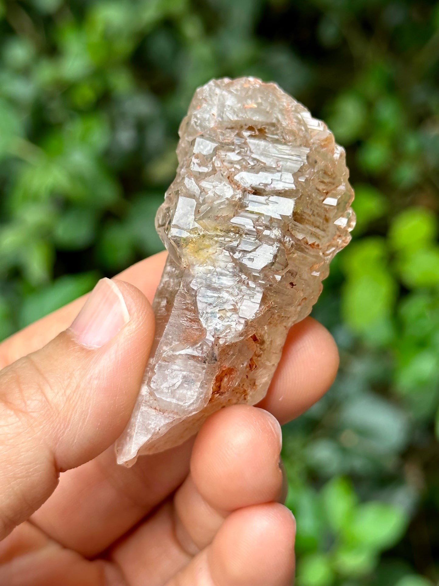 Rare Fluorescent Skeleton Fenster Quartz Crystal Point with red soil-from Madagascar Scepter Crystal/Energy Quartz-62*30*23 mm 47g