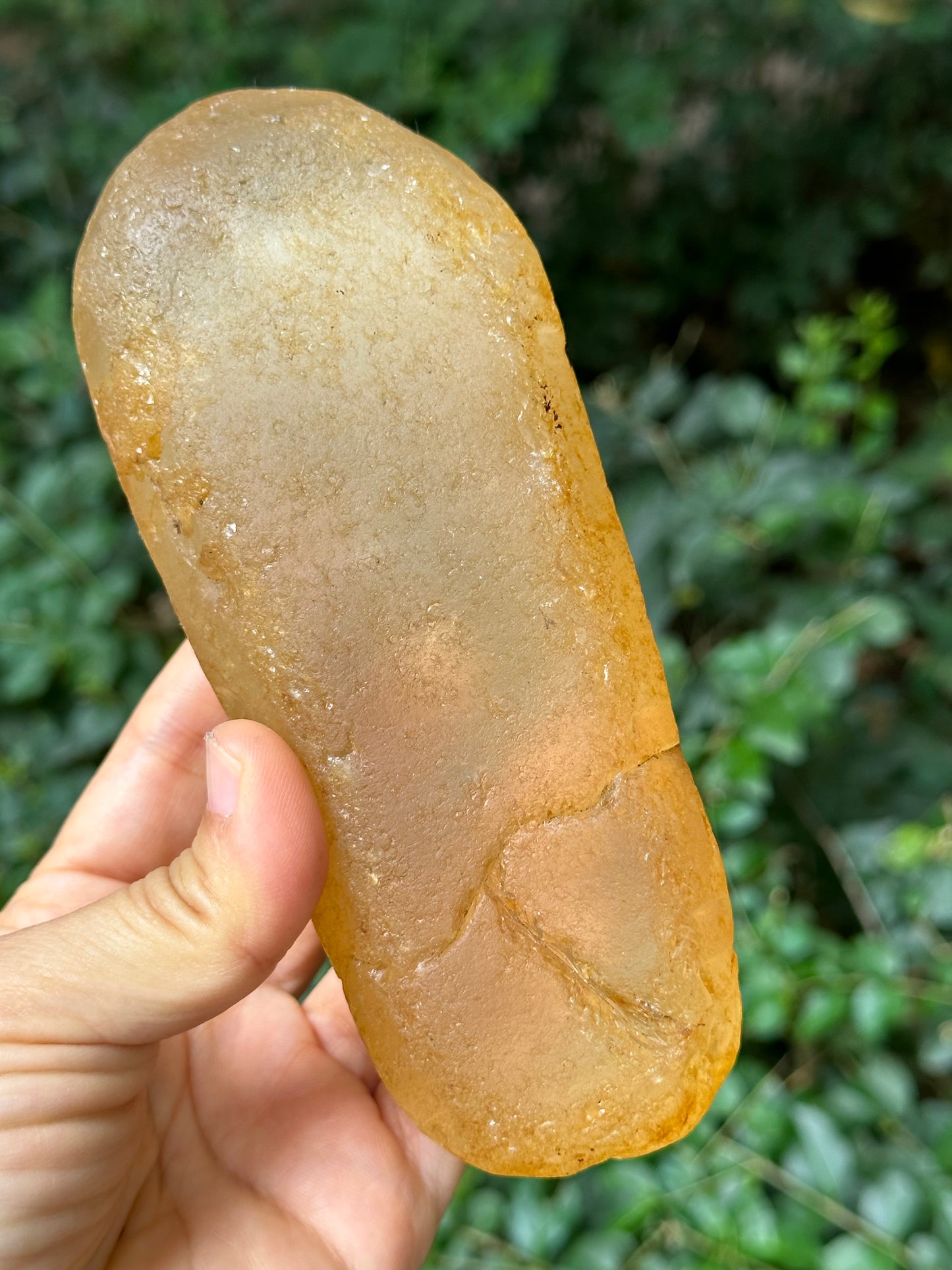 Natural Golden Surface River Tumbled Double Terminated Enhydro Quartz Crystal/Fenster Skeleton Crystal/Tangerine Quartz-599 g