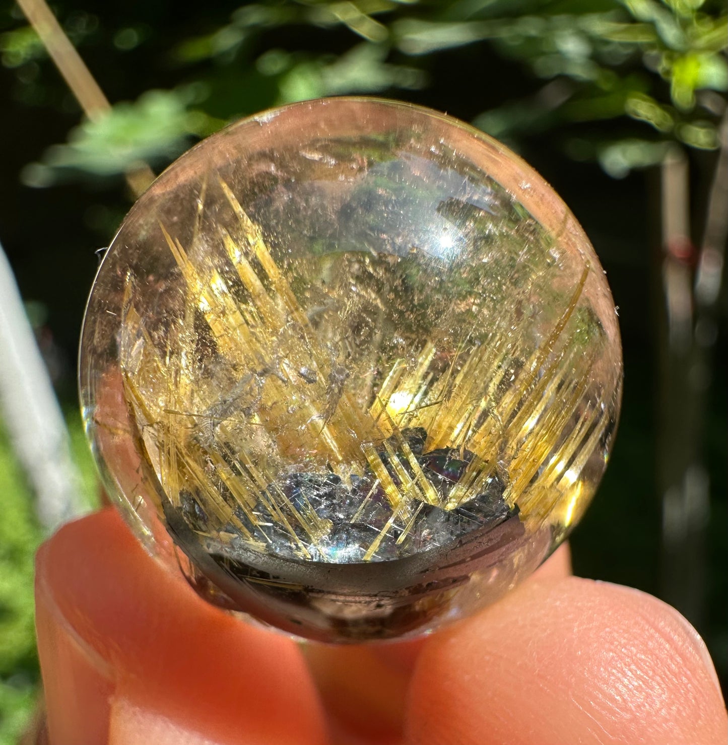 Shining Golden Flower Star Rutile Quartz Sphere/Golden Threads Included in Crystal Bead/Gold Needles Inside Crystal Ball-22.5 mm