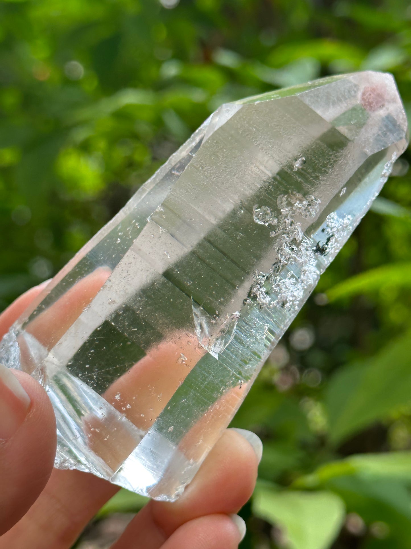 Rare Perfect Clear Lemurian Seed Quartz Crystal With Green Phantom & Silver Rutile Included