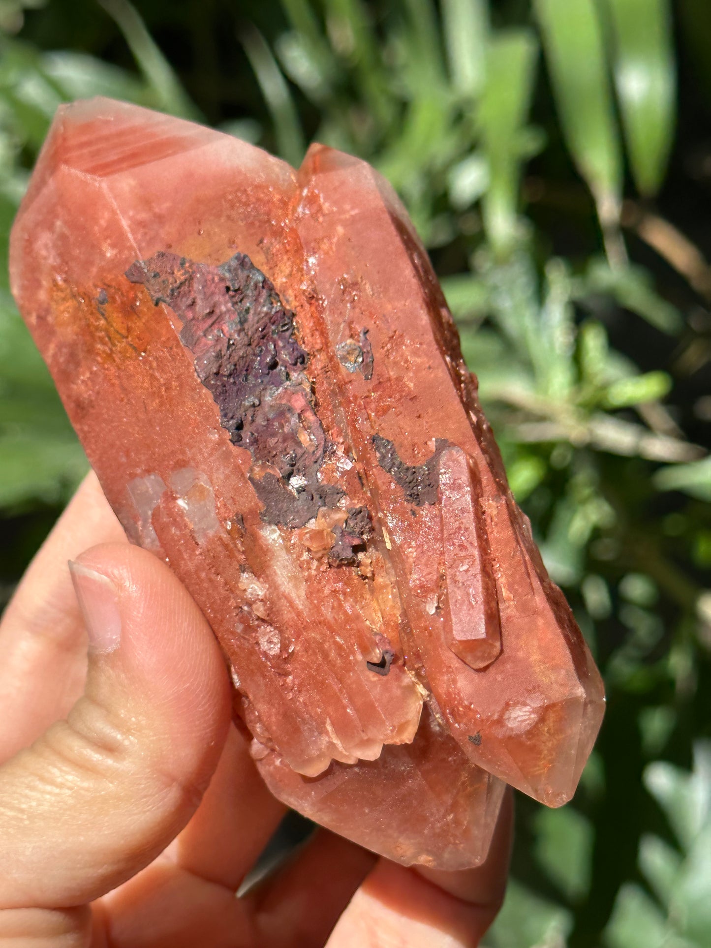 Natural Double Terminated Tantric Twins Red Surface Quartz Crystal Point,Hematite Quartz,Tangerine Crystal,Pyramid Included-107*47*38mm 229g