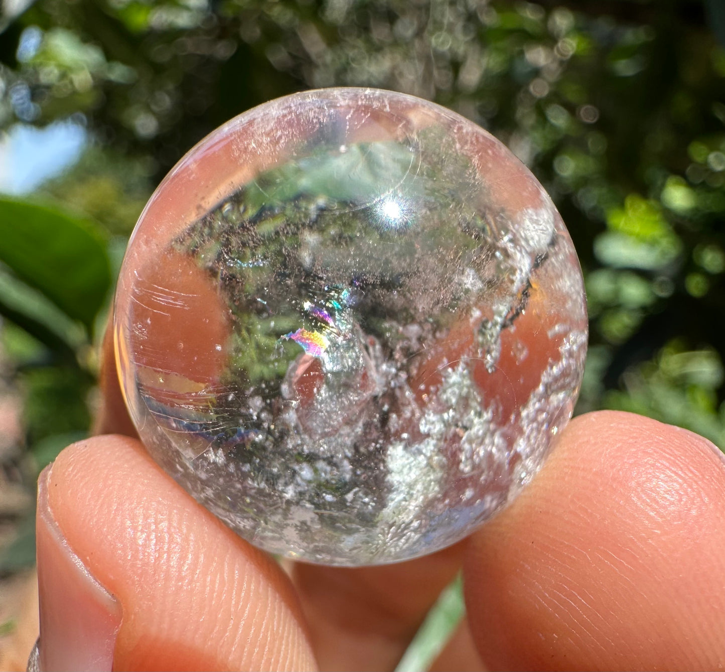 23 mm Rare Clear Enhydro Quartz Moving Bubble inside an Inner Negative Crystal Quartz Sphere