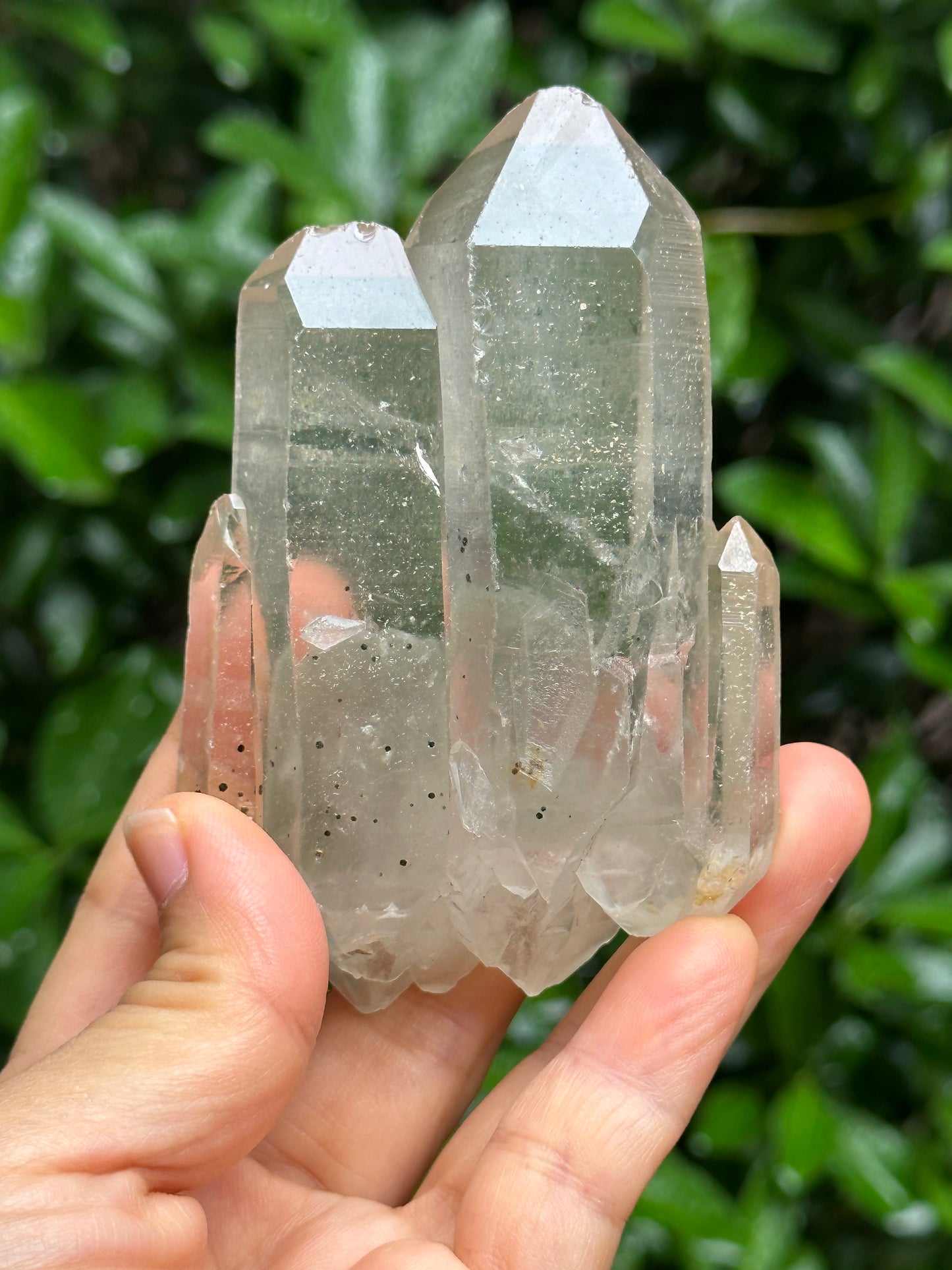 Rare Tabular Multiple Double Terminated Quartz Crystals with Light Green Phantom Included,Chlorite Pyramid Including