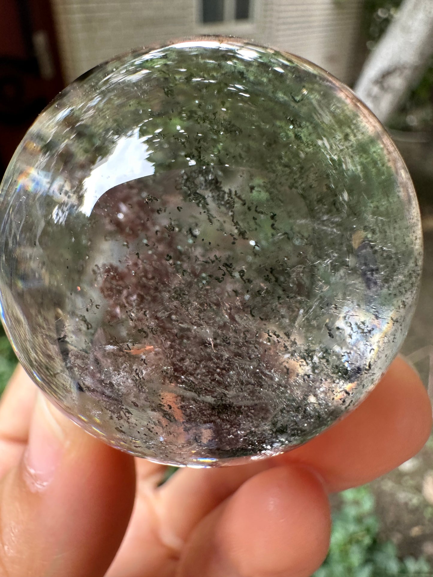 1.75" Rare Clear Purple&Green Phantom Quartz Crystals Sphere,Natural Garden Crystal Ball,Scenic Inclusion Quartz,Chlorite Included Crystal Orb