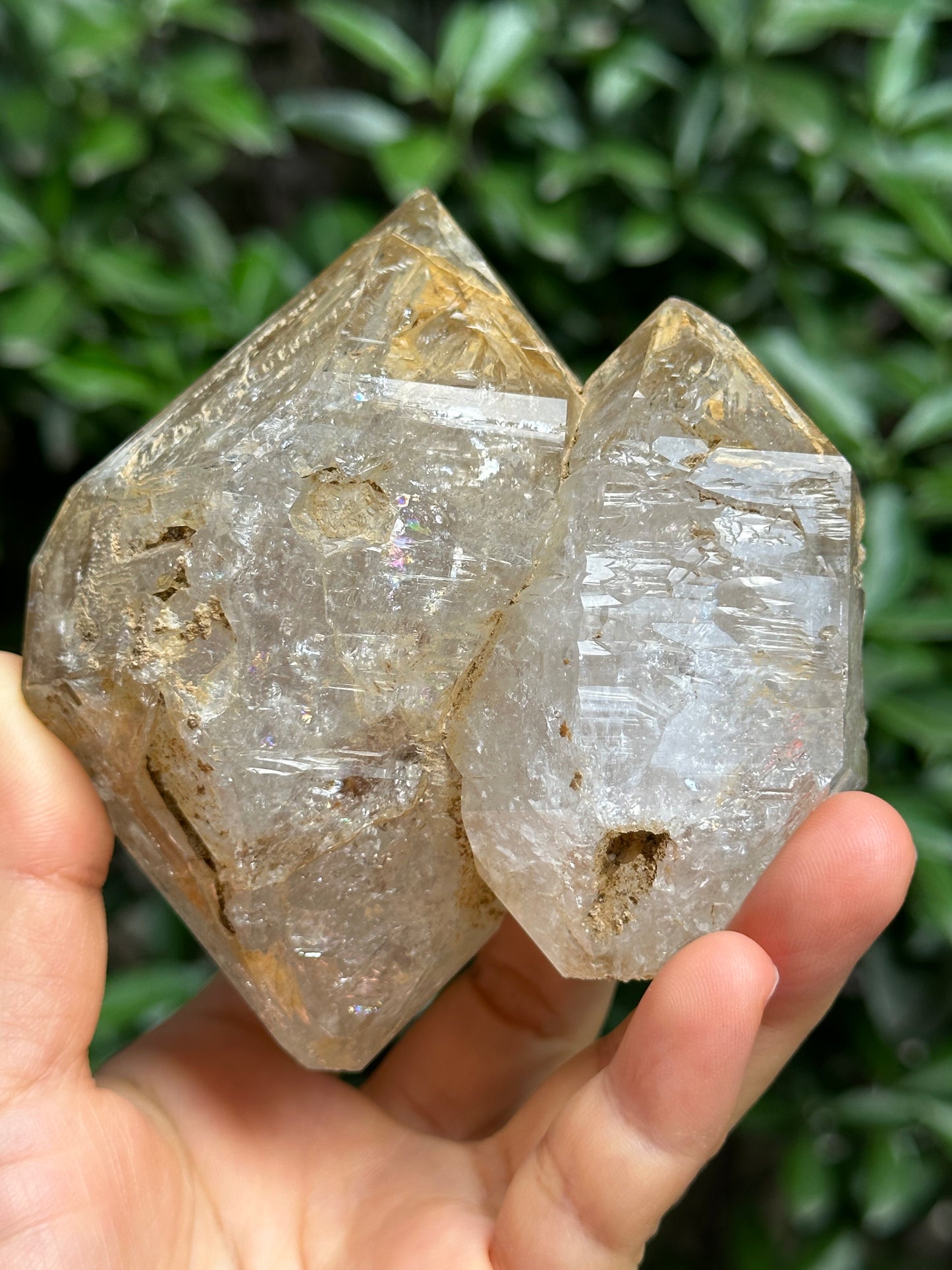 Rare Tantric Twins Double Terminated Fenster Skeletal Quartz Large Herkimer Diamond Crystal/Himalayan Energy Quartz Crystal-99*88*64 mm 490g