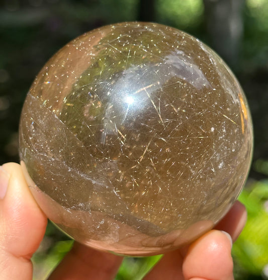 2.7" Rare Clear Golden Rutile Quartz Crystal Sphere/Golden Needles Included in Crystal/Rutilated Inclusion Crystal Ball/Energy-69 mm