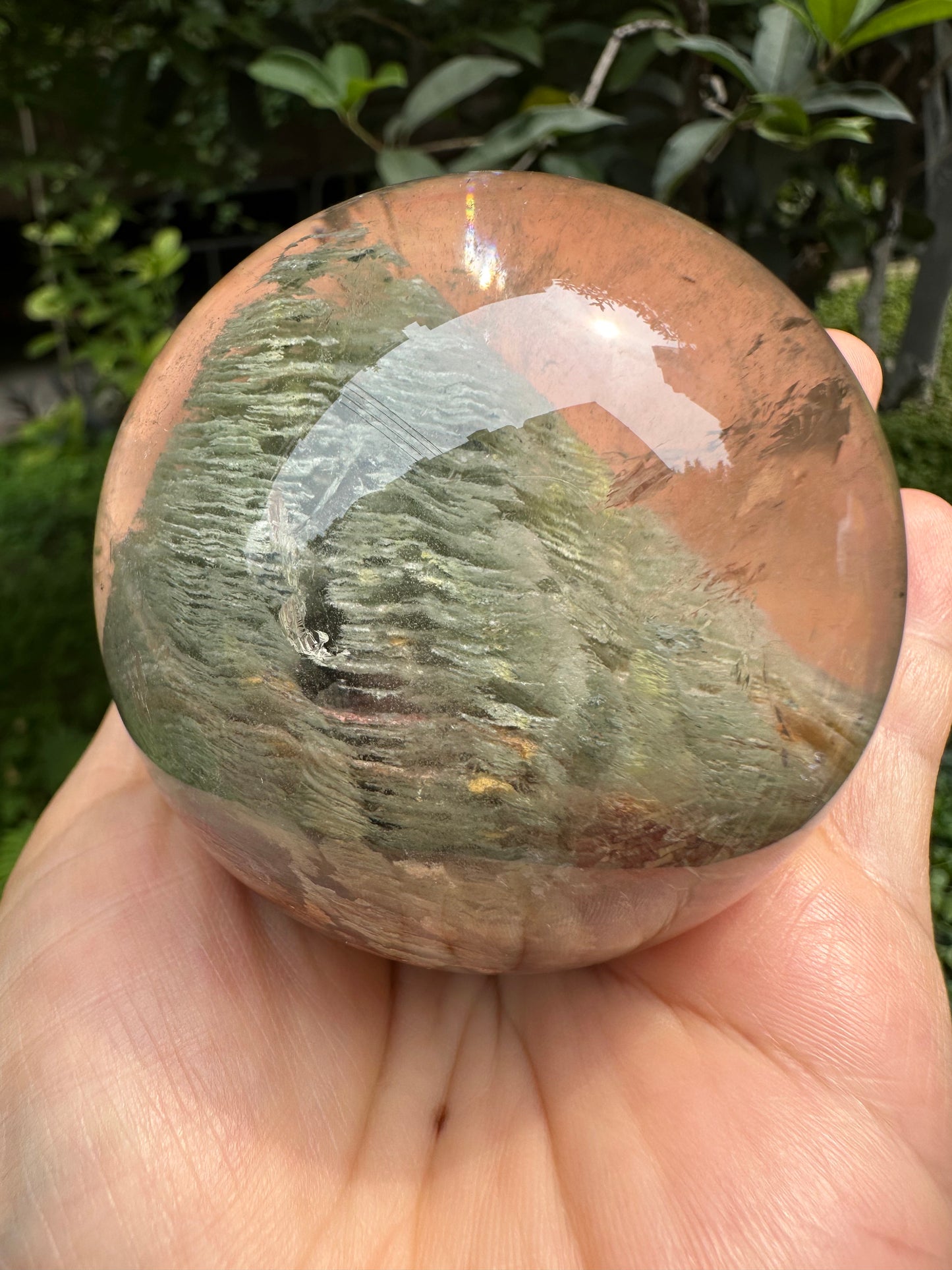 2.68" Rare Large Green Phantom Pyramid Included In Quartz Crystal Sphere,Garden Quartz,Scenic Crystal Ball-68 mm