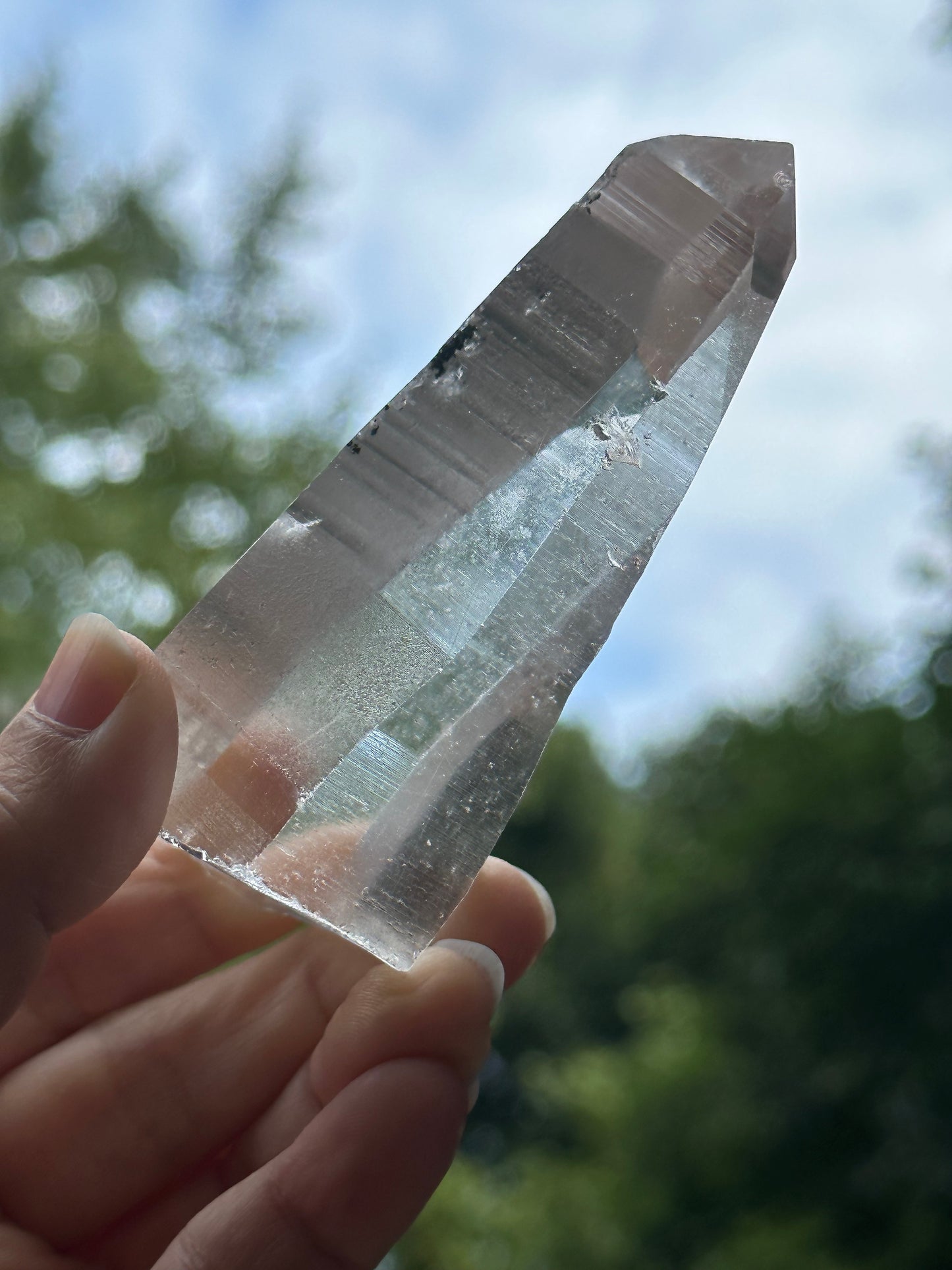 Rare Perfect Clear Lemurian Seed Quartz Crystal With Green Phantom & Silver Rutile Included